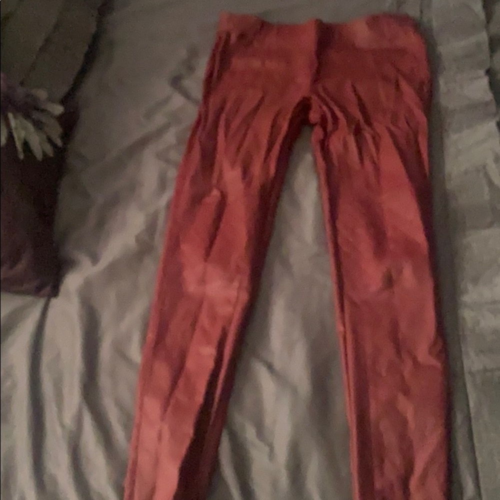 Dark red pleather leggings